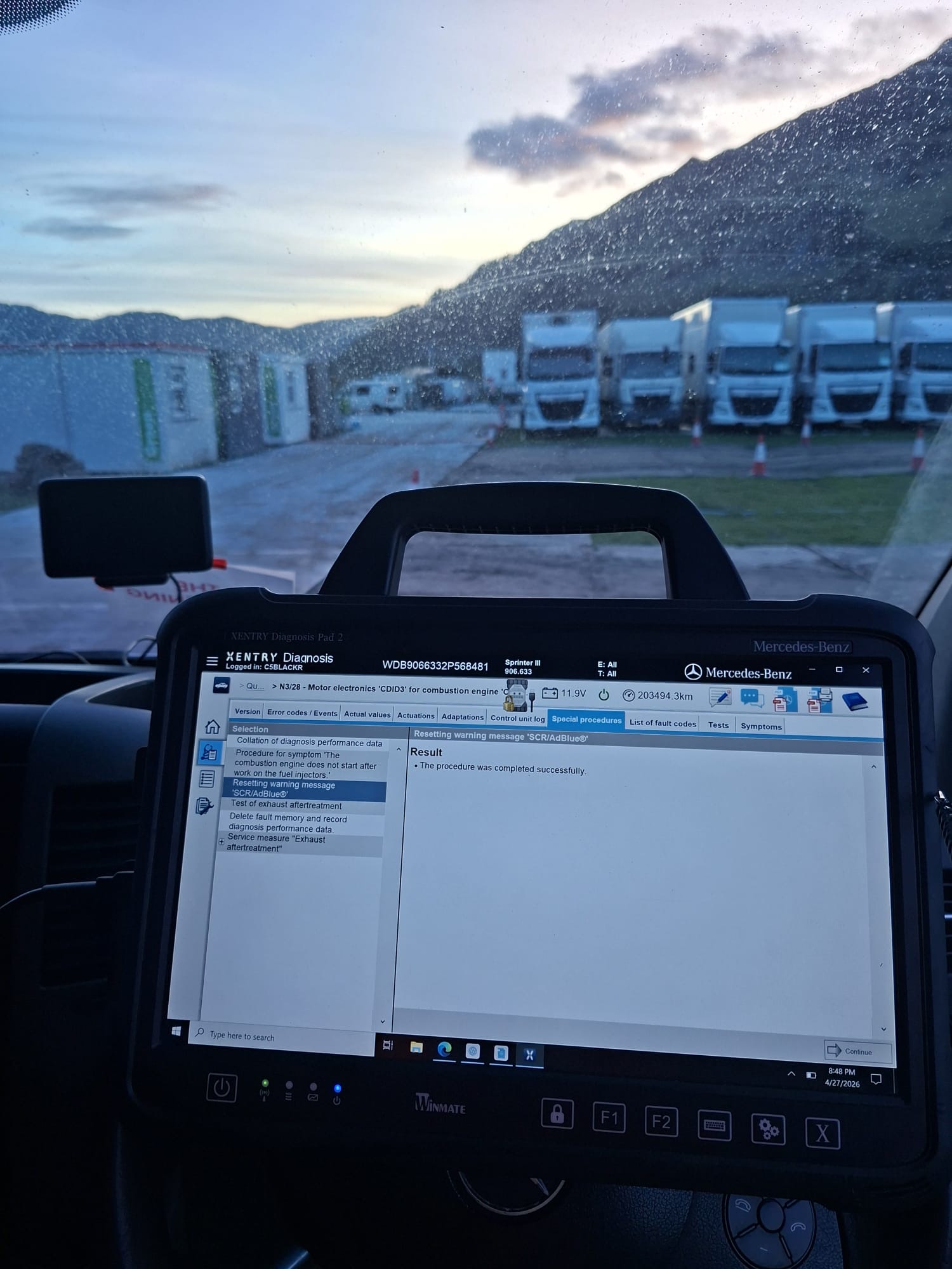 Mercedes-Benz Xentry diagnostics in progress on a Sprinter